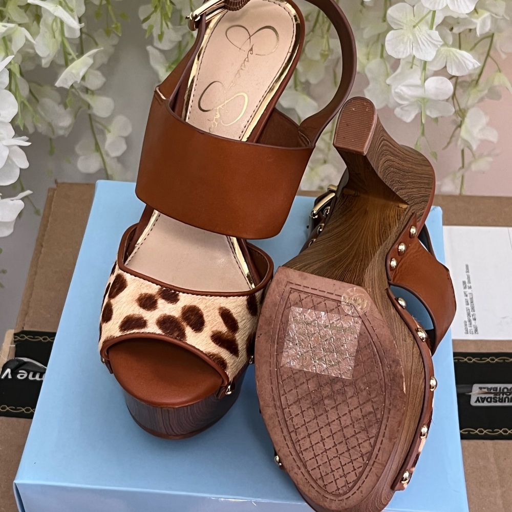 Jessica Simpson leather pony hair mules